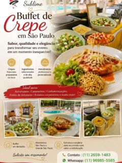 BUFFET DE CREPE EM SÃO PAULO – CREPE SUBLIME

Procurando buffet de crepe em São Paulo para deixar seu evento mais saboroso, elegante e inesquecível? O Crepe Sublime é especialista em buffet de crepe francês em domicílio, atendendo festas e eventos em São Paulo e Grande São Paulo.

Nosso buffet de crepe é ideal para aniversários, casamentos, festas de 15 anos, confraternizações, eventos corporativos, bodas, formaturas e comemorações especiais.

Oferecemos crepes preparados na hora, com uma variedade de recheios salgados e doces, ingredientes selecionados e atendimento profissional. Nossa equipe cuida de todos os detalhes para proporcionar uma experiência completa aos seus convidados.

✨ Por que contratar o Crepe Sublime?

✔️ Buffet de crepe francês em São Paulo
✔️ Crepes preparados na hora
✔️ Recheios salgados e doces
✔️ Ingredientes de alta qualidade
✔️ Equipe profissional e atendimento personalizado
✔️ Estrutura completa para eventos
✔️ Buffet de crepe em domicílio
✔️ Atendimento em São Paulo e Grande São Paulo

Se você busca buffet de crepe perto de você, buffet de crepe para festas, crepe francês em domicílio em São Paulo ou uma opção diferenciada para seu evento, conte com o Crepe Sublime.

📲 Entre em contato e solicite seu orçamento. Consulte a disponibilidade da sua data!

Crepe Sublime – Buffet de Crepe em São Paulo com sabor, qualidade e excelência em cada evento. ❤️🥞

#BuffetDeCrepe #BuffetDeCrepeEmSãoPaulo #BuffetDeCrepeSP #CrepeFrancês #CrepeEmDomicílio