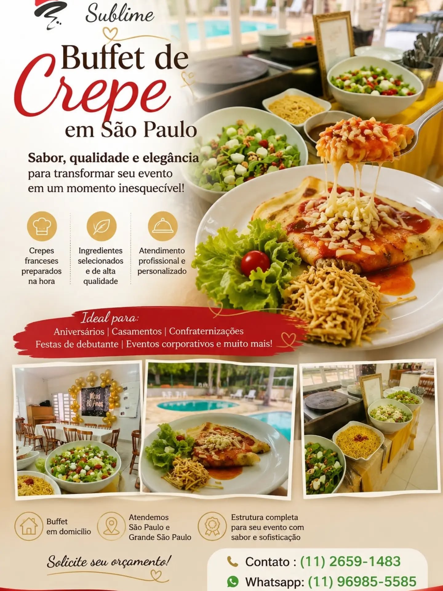 BUFFET DE CREPE EM SÃO PAULO – CREPE SUBLIME

Procurando buffet de crepe em São Paulo para deixar seu evento mais saboroso, elegante e inesquecível? O Crepe Sublime é especialista em buffet de crepe francês em domicílio, atendendo festas e eventos em São Paulo e Grande São Paulo.

Nosso buffet de crepe é ideal para aniversários, casamentos, festas de 15 anos, confraternizações, eventos corporativos, bodas, formaturas e comemorações especiais.

Oferecemos crepes preparados na hora, com uma variedade de recheios salgados e doces, ingredientes selecionados e atendimento profissional. Nossa equipe cuida de todos os detalhes para proporcionar uma experiência completa aos seus convidados.

✨ Por que contratar o Crepe Sublime?

✔️ Buffet de crepe francês em São Paulo
✔️ Crepes preparados na hora
✔️ Recheios salgados e doces
✔️ Ingredientes de alta qualidade
✔️ Equipe profissional e atendimento personalizado
✔️ Estrutura completa para eventos
✔️ Buffet de crepe em domicílio
✔️ Atendimento em São Paulo e Grande São Paulo

Se você busca buffet de crepe perto de você, buffet de crepe para festas, crepe francês em domicílio em São Paulo ou uma opção diferenciada para seu evento, conte com o Crepe Sublime.

📲 Entre em contato e solicite seu orçamento. Consulte a disponibilidade da sua data!

Crepe Sublime – Buffet de Crepe em São Paulo com sabor, qualidade e excelência em cada evento. ❤️🥞

#BuffetDeCrepe #BuffetDeCrepeEmSãoPaulo #BuffetDeCrepeSP #CrepeFrancês #CrepeEmDomicílio