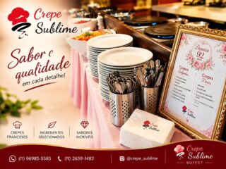 BUFFET DE CREPE FRANCÊS EM DOMICÍLIO EM SÃO PAULO | CREPE SUBLIME

Procurando Buffet de Crepe Francês em Domicílio em São Paulo para sua festa ou evento? A Crepe Sublime oferece buffet de crepe em São Paulo com atendimento em domicílio, levando até seu evento sabor, qualidade, elegância e praticidade.

Nosso Buffet de Crepe Francês é ideal para aniversários, casamentos, confraternizações, festas familiares, eventos corporativos, festas de empresas e comemorações especiais.

Trabalhamos com ingredientes frescos, produtos de qualidade, recheios salgados e doces e equipe qualificada, proporcionando uma experiência completa de crepe francês para festas e eventos.

Se você está pesquisando por buffet de crepe francês em São Paulo SP, buffet de crepe em domicílio, buffet de crepe para festas, buffet de crepe para eventos, crepe francês em domicílio, buffet para aniversário em São Paulo ou buffet para confraternização, a Crepe Sublime está pronta para atender seu evento.

📍 Atendemos São Paulo e Grande São Paulo

✨ Por que escolher a Crepe Sublime?
• Buffet de Crepe Francês em Domicílio
• Ingredientes e produtos de qualidade
• Recheios salgados e doces
• Equipe profissional e qualificada
• Organização, limpeza e excelente atendimento
• Serviço personalizado para cada evento

🥞 Crepe Sublime – Buffet de Crepe Francês em São Paulo.

Transforme sua festa em uma experiência de sabor, qualidade e sofisticação.

📲 Entre em contato e solicite seu orçamento para seu evento! #BuffetDeCrepe #buffet #festaemfamília