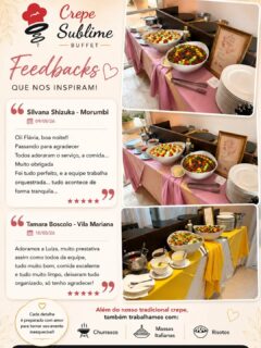 Gratidão que transborda em cada evento.

Nós da Buffet Crepe Sublime agradecemos imensamente a cada cliente que confia em nosso trabalho para tornar momentos especiais ainda mais inesquecíveis. 

Cada festa, confraternização e celebração é preparada com carinho, dedicação e muito sabor. Ver a satisfação e o sorriso de vocês é o que nos motiva todos os dias!

Obrigado por fazer parte da nossa história e permitir que o Buffet Crepe Sublime esteja presente em momentos tão importantes. 

📍 Buffet em domicílio
📞 Contato: (11) 2659-1483
📲 WhatsApp: (11) 96985-5585

#Gratidão #BuffetCrepeSublime #BuffetADomicílio #CrepeFrancês #eventoscorporativos