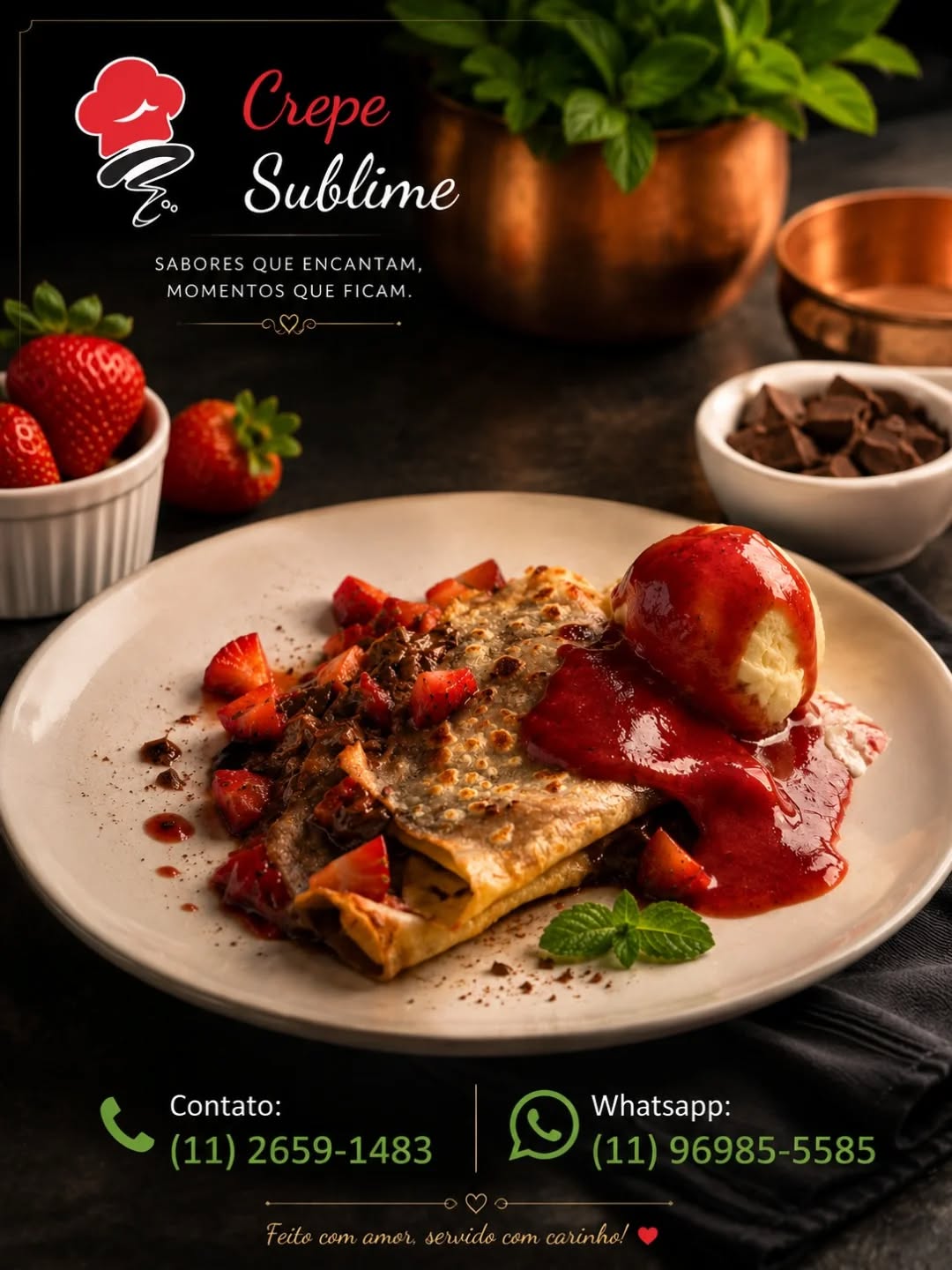 Transforme seu evento em uma experiência inesquecível com o Crepe Sublime!

Trabalhamos com ingredientes frescos, sabores irresistíveis e um preparo feito com excelência em cada detalhe. Do salgado ao doce, nossos crepes unem qualidade, sofisticação e aquele toque especial que encanta seus convidados.

Atendimento profissional para festas, eventos e confraternizações, levando sabor, elegância e carinho até você.
#buffet #Crepe #festas #MassasFrescas #festaemfamília