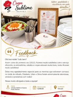 🥞 BUFFET DE CREPE FRANCÊS EM DOMICÍLIO EM SÃO PAULO | CREPE SUBLIME

Procurando Buffet de Crepe Francês em Domicílio em São Paulo para sua festa ou evento? A Crepe Sublime oferece buffet de crepe em São Paulo com atendimento em domicílio, levando até seu evento sabor, qualidade, elegância e praticidade.

Nosso Buffet de Crepe Francês é ideal para aniversários, casamentos, confraternizações, festas familiares, eventos corporativos, festas de empresas e comemorações especiais.

Trabalhamos com ingredientes frescos, produtos de qualidade, recheios salgados e doces e equipe qualificada, proporcionando uma experiência completa de crepe francês para festas e eventos.

Se você está pesquisando por buffet de crepe francês em São Paulo SP, buffet de crepe em domicílio, buffet de crepe para festas, buffet de crepe para eventos, crepe francês em domicílio, buffet para aniversário em São Paulo ou buffet para confraternização, a Crepe Sublime está pronta para atender seu evento.

📍 Atendemos São Paulo e Grande São Paulo

✨ Por que escolher a Crepe Sublime?
• Buffet de Crepe Francês em Domicílio
• Ingredientes e produtos de qualidade
• Recheios salgados e doces
• Equipe profissional e qualificada
• Organização, limpeza e excelente atendimento
• Serviço personalizado para cada evento

🥞 Crepe Sublime – Buffet de Crepe Francês em São Paulo.

Transforme sua festa em uma experiência de sabor, qualidade e sofisticação.

📲 Entre em contato e solicite seu orçamento para seu evento!