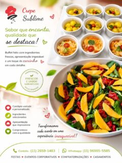 Transforme seu evento em uma experiência inesquecível com o sabor e a sofisticação do nosso buffet de massas!
No Crepe Sublime, cada prato é preparado com ingredientes frescos, molhos especiais e apresentação impecável, levando mais sabor, qualidade e elegância para casamentos, aniversários, confraternizações e eventos corporativos.

* Trabalhamos com um cardápio personalizado de massas artesanais, crepes franceses, saladas especiais e acompanhamentos preparados com muito carinho para surpreender seus convidados.

* Buffet de massas em domicílio
* Buffet de crepe francês
* Eventos corporativos e sociais
*  Atendimento personalizado
* Qualidade, sabor e sofisticação

📍Atendemos festas e eventos com excelência, organização e pontualidade.
📲 Solicite seu orçamento e garanta um buffet completo para o seu evento!

☎️ Contato: (11) 2659-1483
📱 WhatsApp: (11) 96985-5585

#BuffetDeMassas #BuffetDeCrepe #CrepeFrances #BuffetEmDomicilio #buffetparaeventos