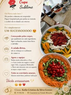 Muito obrigado pelo carinho e pela confiança em nosso trabalho!
Ficamos felizes em saber que nosso buffet de crepe francês e buffet de massas superou suas expectativas. Trabalhamos sempre com ingredientes de qualidade, atendimento profissional e muito sabor para tornar cada evento único e especial.
Foi um prazer participar desse momento tão importante!
Conte sempre com o Buffet Crepe Sublime para festas, eventos corporativos, aniversários e buffet em domicílio em São Paulo.
#BuffetDeCrepe #CrepeFrances #BuffetDeMassas #BuffetEmDomicilio #EventoComSabor