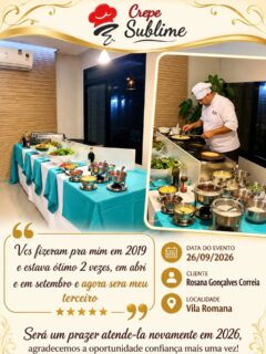 Buffet de Crepe Francês em São Paulo – Sabor, Elegância e Praticidade para o Seu Evento!
Está procurando um Buffet de Crepe Francês em São Paulo para tornar sua festa ainda mais especial? A Crepe Sublime oferece um serviço completo de buffet de crepe em domicílio, com crepes preparados na hora, ingredientes selecionados e atendimento de excelência.
Nosso Buffet de Crepe Francês é ideal para aniversários, casamentos, confraternizações, eventos corporativos, festas de 15 anos, formaturas e comemorações especiais. Trabalhamos com deliciosas opções de crepes salgados e doces, proporcionando uma experiência gastronômica única para seus convidados.
Atendemos toda a cidade de São Paulo e Grande São Paulo, levando praticidade, sabor e sofisticação diretamente ao seu evento.
Se você procura Buffet de Crepe em São Paulo, Crepe Francês para festas, Buffet de Crepe em domicílio ou um serviço de qualidade para eventos, conte com a experiência da Crepe Sublime.
📍 Atendimento em São Paulo e região
📲 Solicite seu orçamento e garanta uma experiência inesquecível para seus convidados!
#BuffetDeCrepe #BuffetDeCrepeFrances #CrepeFrances #BuffetEmSaoPaulo #buffetdecrepeemdomicilio