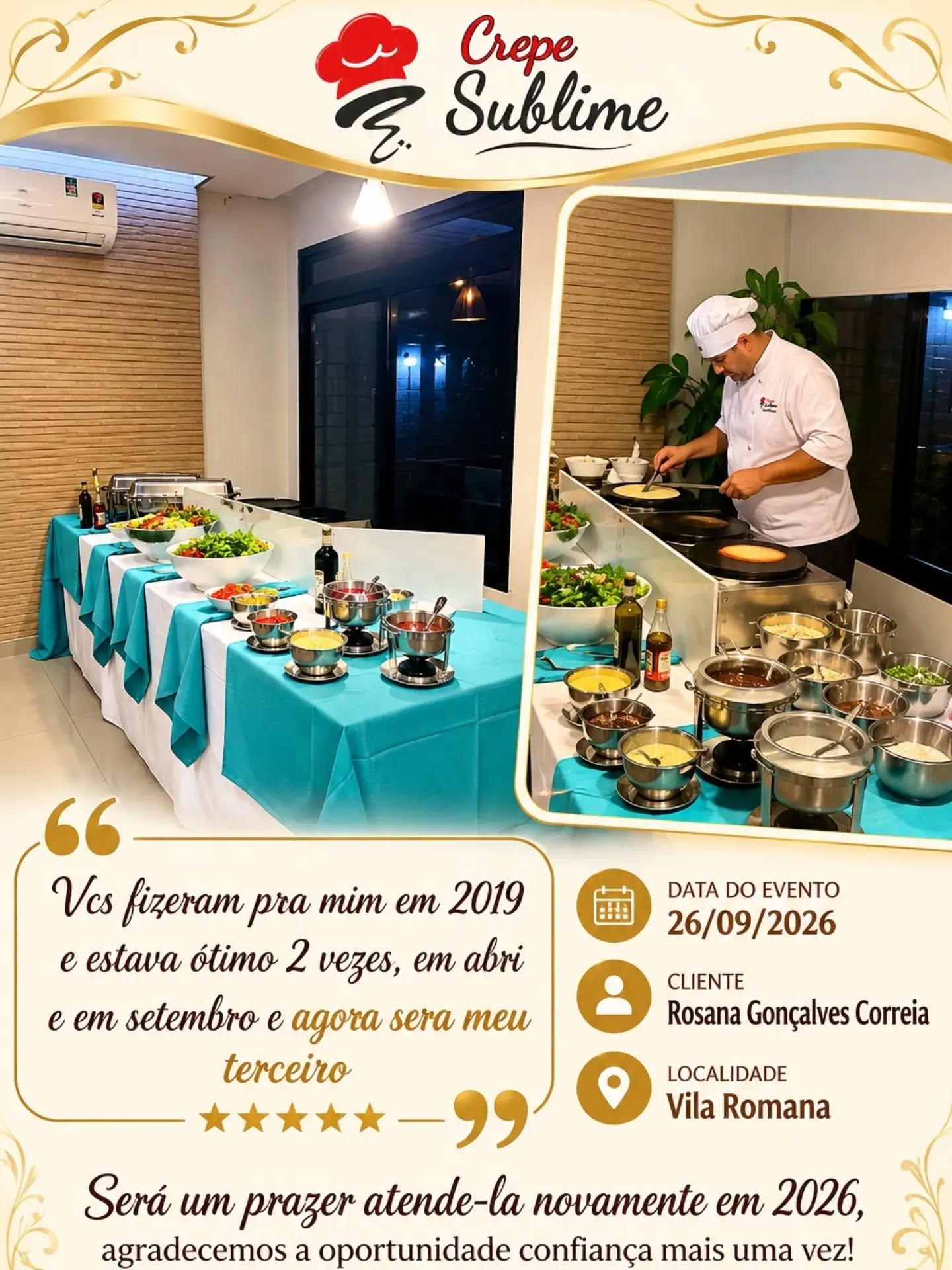 Buffet de Crepe Francês em São Paulo – Sabor, Elegância e Praticidade para o Seu Evento! 

Está procurando um Buffet de Crepe Francês em São Paulo para tornar sua festa ainda mais especial? A Crepe Sublime oferece um serviço completo de buffet de crepe em domicílio, com crepes preparados na hora, ingredientes selecionados e atendimento de excelência.

Nosso Buffet de Crepe Francês é ideal para aniversários, casamentos, confraternizações, eventos corporativos, festas de 15 anos, formaturas e comemorações especiais. Trabalhamos com deliciosas opções de crepes salgados e doces, proporcionando uma experiência gastronômica única para seus convidados.

Atendemos toda a cidade de São Paulo e Grande São Paulo, levando praticidade, sabor e sofisticação diretamente ao seu evento.

Se você procura Buffet de Crepe em São Paulo, Crepe Francês para festas, Buffet de Crepe em domicílio ou um serviço de qualidade para eventos, conte com a experiência da Crepe Sublime.

📍 Atendimento em São Paulo e região
📲 Solicite seu orçamento e garanta uma experiência inesquecível para seus convidados!

#BuffetDeCrepe #BuffetDeCrepeFrances #CrepeFrances #BuffetEmSaoPaulo #buffetdecrepeemdomicilio