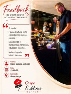 🥞✨ SEU EVENTO MERECE UM SABOR ESPECIAL!

Que tal transformar sua festa em uma experiência gastronômica inesquecível? ❤️

Com o Buffet de Crepe Sublime, você recebe em seu evento todo o sabor e a sofisticação do crepe francês preparado na hora, com ingredientes selecionados e uma equipe profissional.

🥞 Crepes preparados na hora
🍴 Ingredientes de qualidade
✨ Atendimento profissional
🏡 Buffet em domicílio
🎉 Ideal para aniversários, casamentos, confraternizações e eventos corporativos

Do primeiro crepe ao último, tudo é preparado com carinho, qualidade e muito sabor para tornar seu evento ainda mais especial!

📍 Atendemos São Paulo e Grande São Paulo

💬 Entre em contato e solicite seu orçamento!

Hashtags

#BuffetDeCrepe #BuffetDeCrepeFrances #CrepeFrances #BuffetEmDomicilio #buffetparafestas