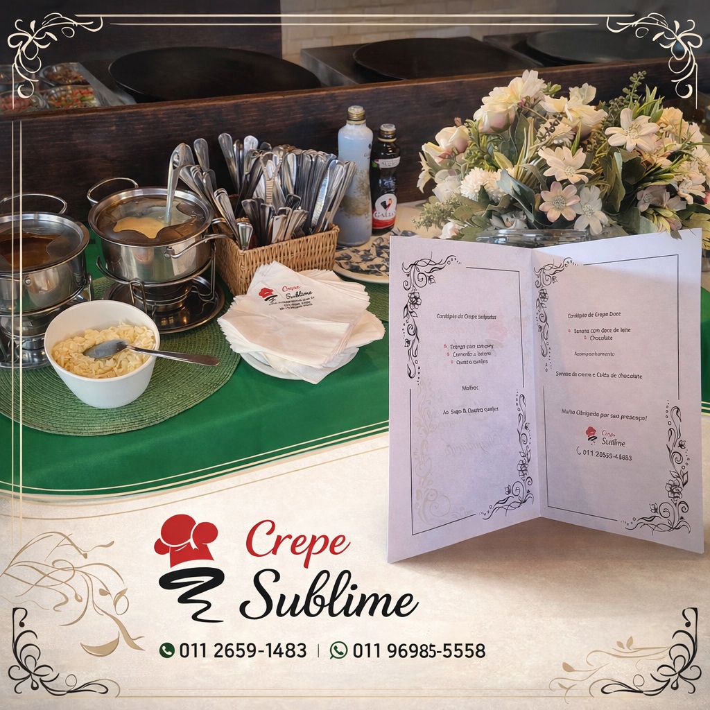 Buffet de Crepe Francês em Domicílio em São Paulo

Está procurando buffet de crepe francês em São Paulo para sua próxima festa? A Crepe Sublime oferece buffet de crepe em domicílio para aniversários, casamentos, chá de bebê, confraternizações, eventos corporativos e comemorações especiais em São Paulo e Grande São Paulo.

Nosso crepe para festa em domicílio é preparado e servido na hora, proporcionando aos convidados uma experiência diferenciada, com sabor, qualidade e praticidade. Trabalhamos com uma variedade de crepes salgados e doces, utilizando produtos selecionados e recheios preparados para agradar diferentes paladares.

Ao contratar um buffet de crepe francês em domicílio, você conta com uma equipe preparada para cuidar da organização, montagem e serviço durante o evento. Assim, você pode aproveitar sua festa enquanto nossos profissionais cuidam de todos os detalhes.

A Crepe Sublime atende quem busca buffet de crepe francês para festas, buffet de crepe em São Paulo, crepe para aniversário, crepe para casamento, crepe para eventos e buffet em domicílio.

📍 Atendimento em São Paulo e Grande São Paulo.

✨ Crepe Sublime — sabor, qualidade e elegância para sua festa!

Entre em contato e solicite seu orçamento para contratar um buffet de crepe francês em domicílio para o seu evento. #crepeparafesta #buffet #buffetdecrepe #festaemcasa